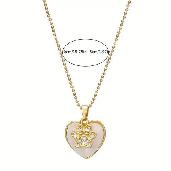 Gold Plated Stainless Steel Dog Paw Heart Pendant Chain with Cubic Zirconia NWT - Picture 4 of 5